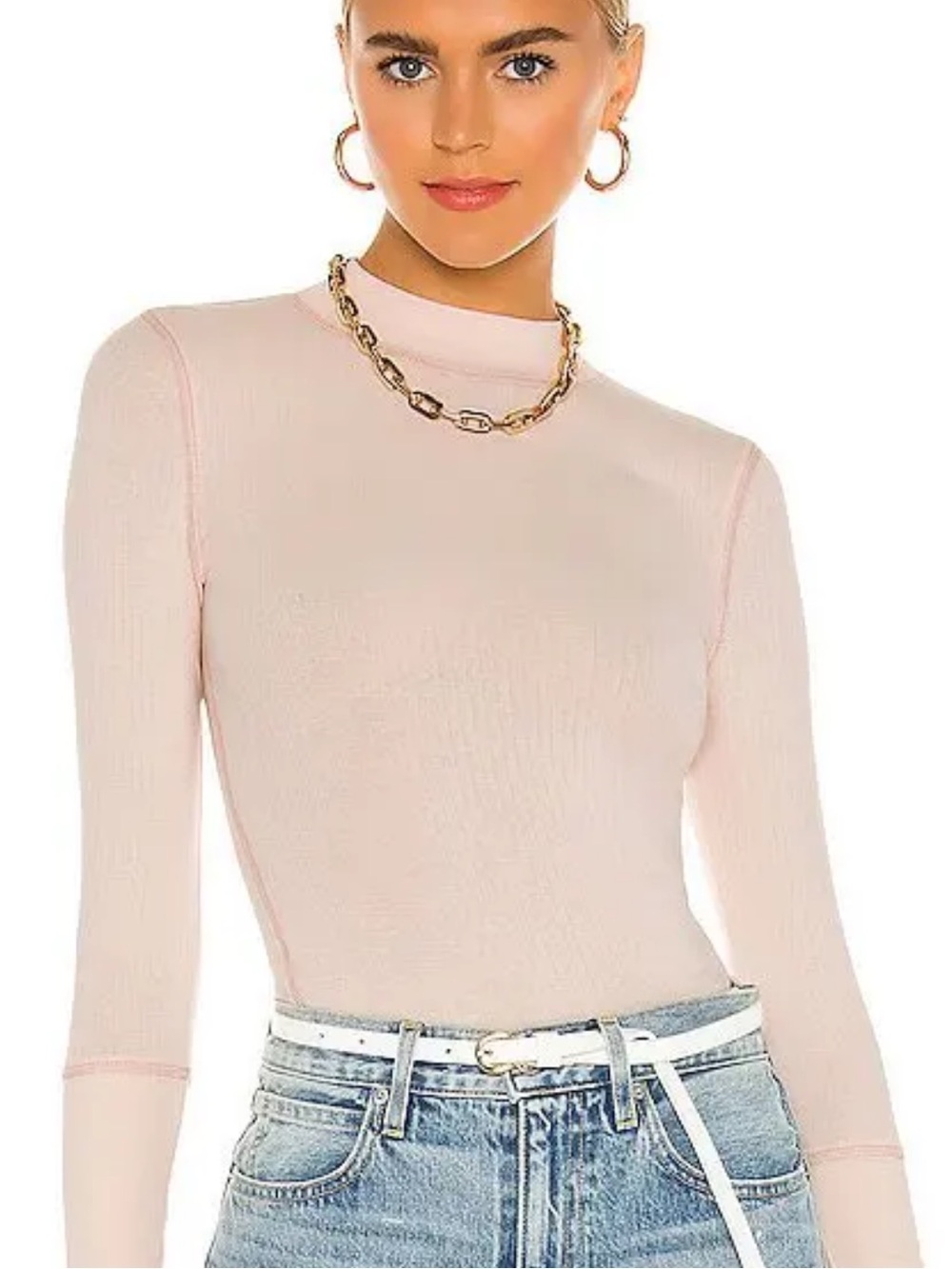 Free People, The Rickie Ribbed Top, Moon Cake (blush), XS